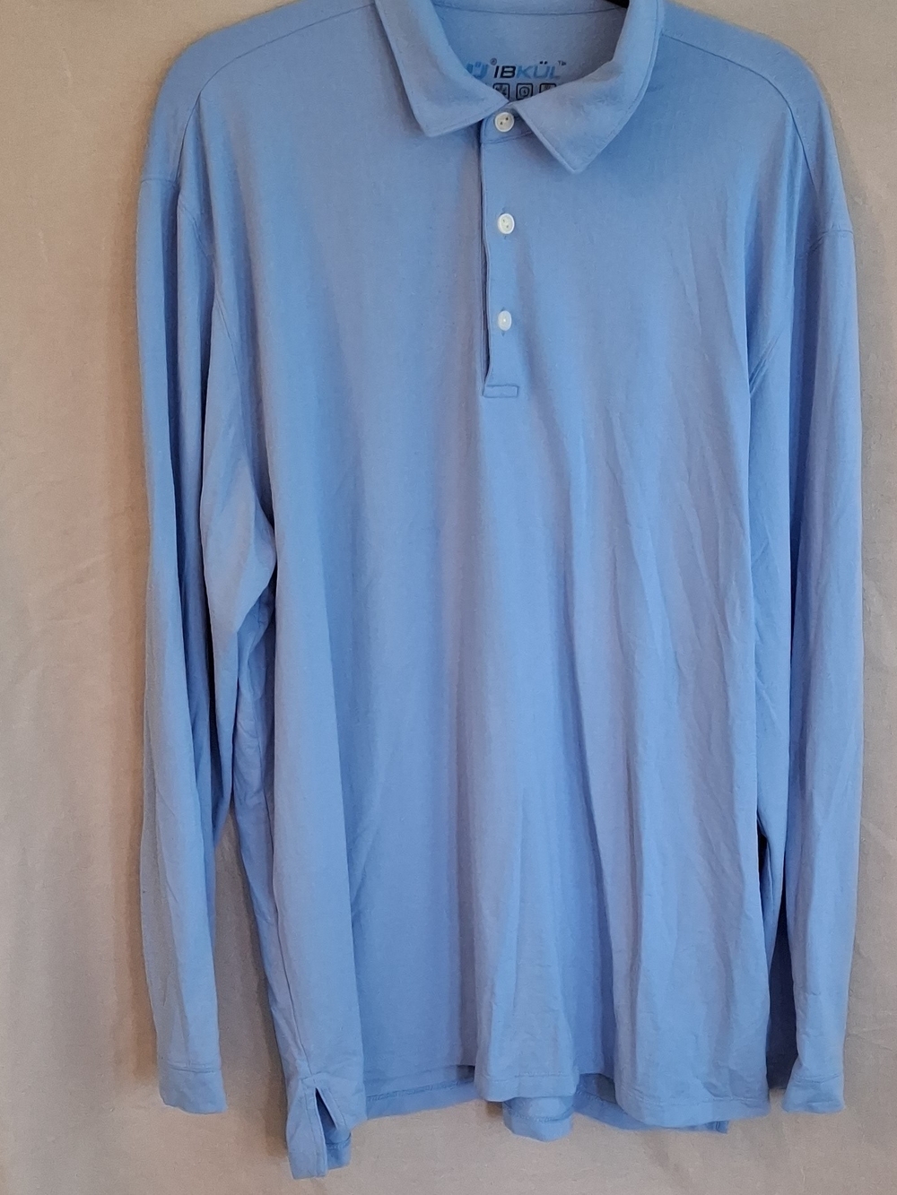IBKUL Mens XL Long Sleeve Golf Polo Shirt Light Blue IceFil UPF 50+ Performance